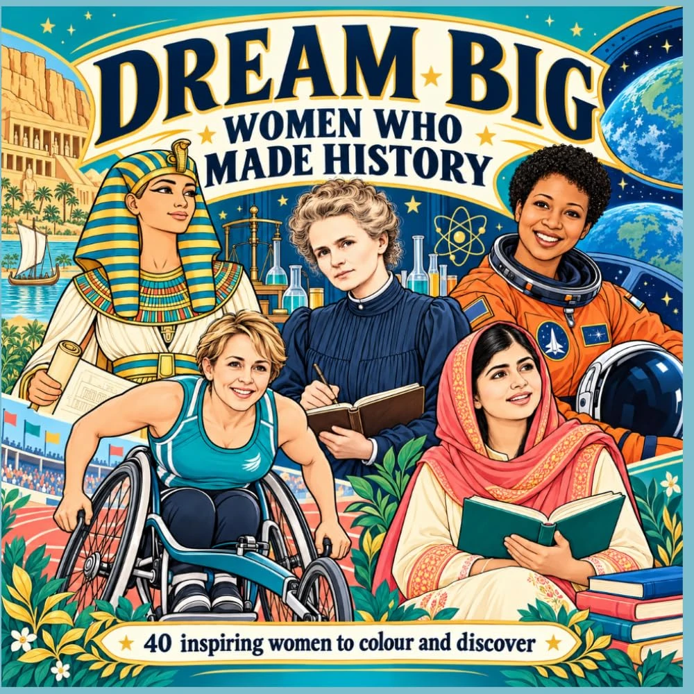 Dream Big: Women Who Made History — the published cover with illustrated women from history, science and exploration
