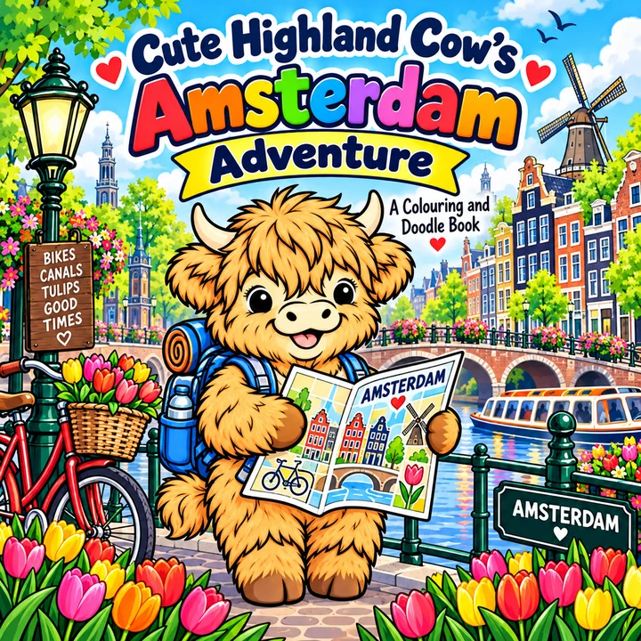Cute Highland Cow’s Amsterdam Adventure — original front cover